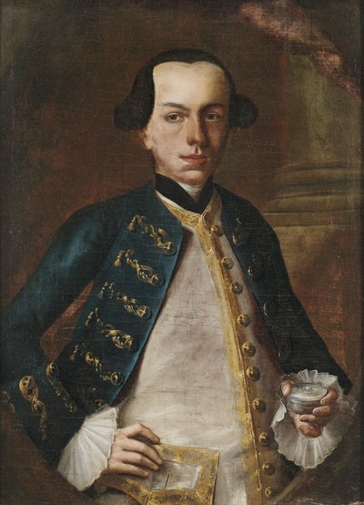 Half-Length Portrait of a Gentleman in Blue Justaucorps and White Waistcoat, Holding a Box by Unbekannt Unbekannt